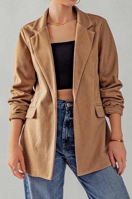 BASIC OVERSIZED EVERYDAY BLAZER: CAMEL / S-2/M-2/L-2 - Jennifer Kay Design