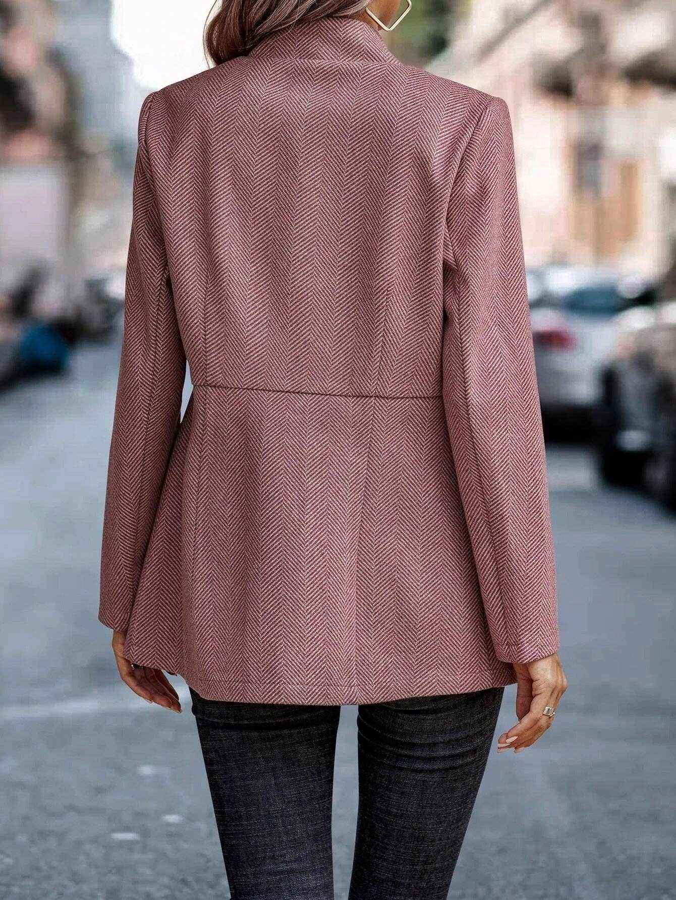 Jacquard Chevron Slim Collared Fitted Blazer Chic Style Modern