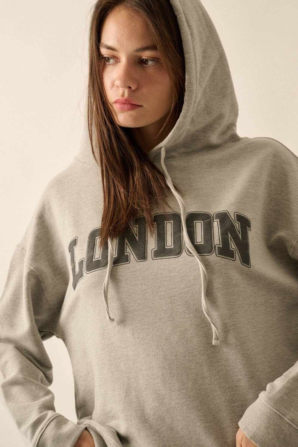 London Hoodie Casual Chic Comfort Effortless Graphic French Terry Fabr London French Terry Graphic Hoodie: HEATHER GREY / L - Jennifer Kay Design