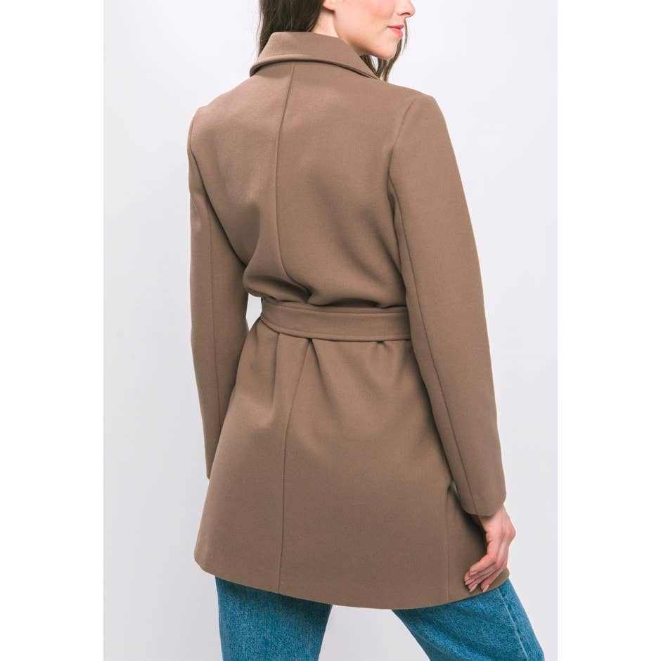 Perfect Trench Coat iconic effortless timeless elegance contemporary Lapel Collared Trench Coat with Waist Tie: L / COCOA - Jennifer Kay Design