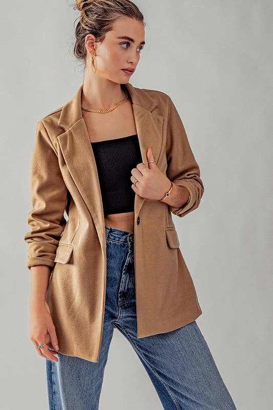 BASIC OVERSIZED EVERYDAY BLAZER: CAMEL / S-2/M-2/L-2 - Jennifer Kay Design