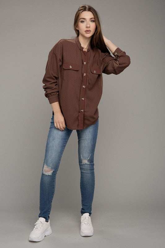 Stand collar waffle shirt - Jennifer Kay Design