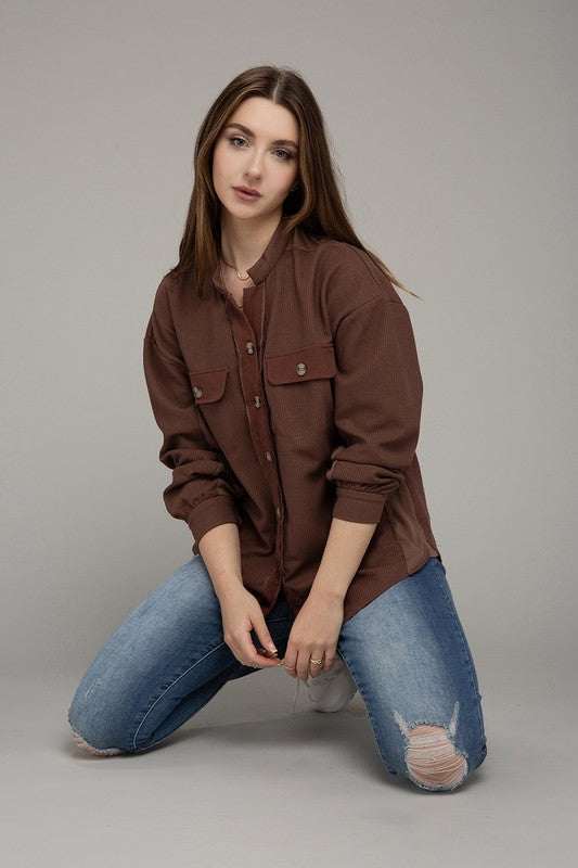 Stand collar waffle shirt - Jennifer Kay Design