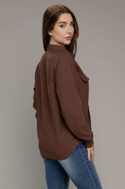Stand collar waffle shirt - Jennifer Kay Design