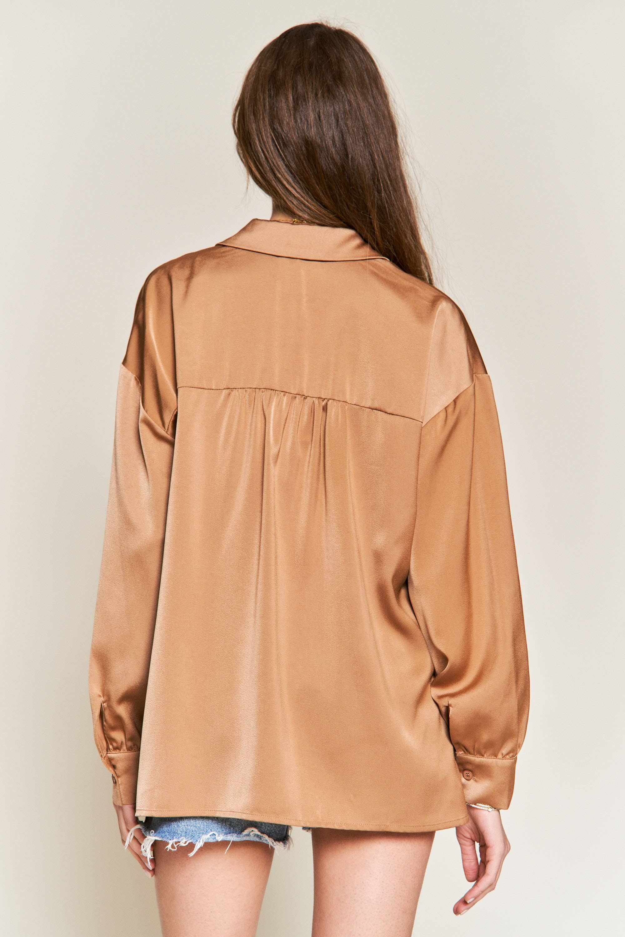 Champagne Satin Blouse Drop Shoulder Relax Fit Timeless Luxury Comfort 