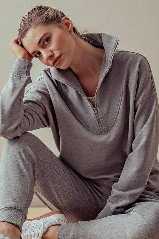 Quarter Zip Pullover Sweatshirt in Gray Comfort Casual Must-have