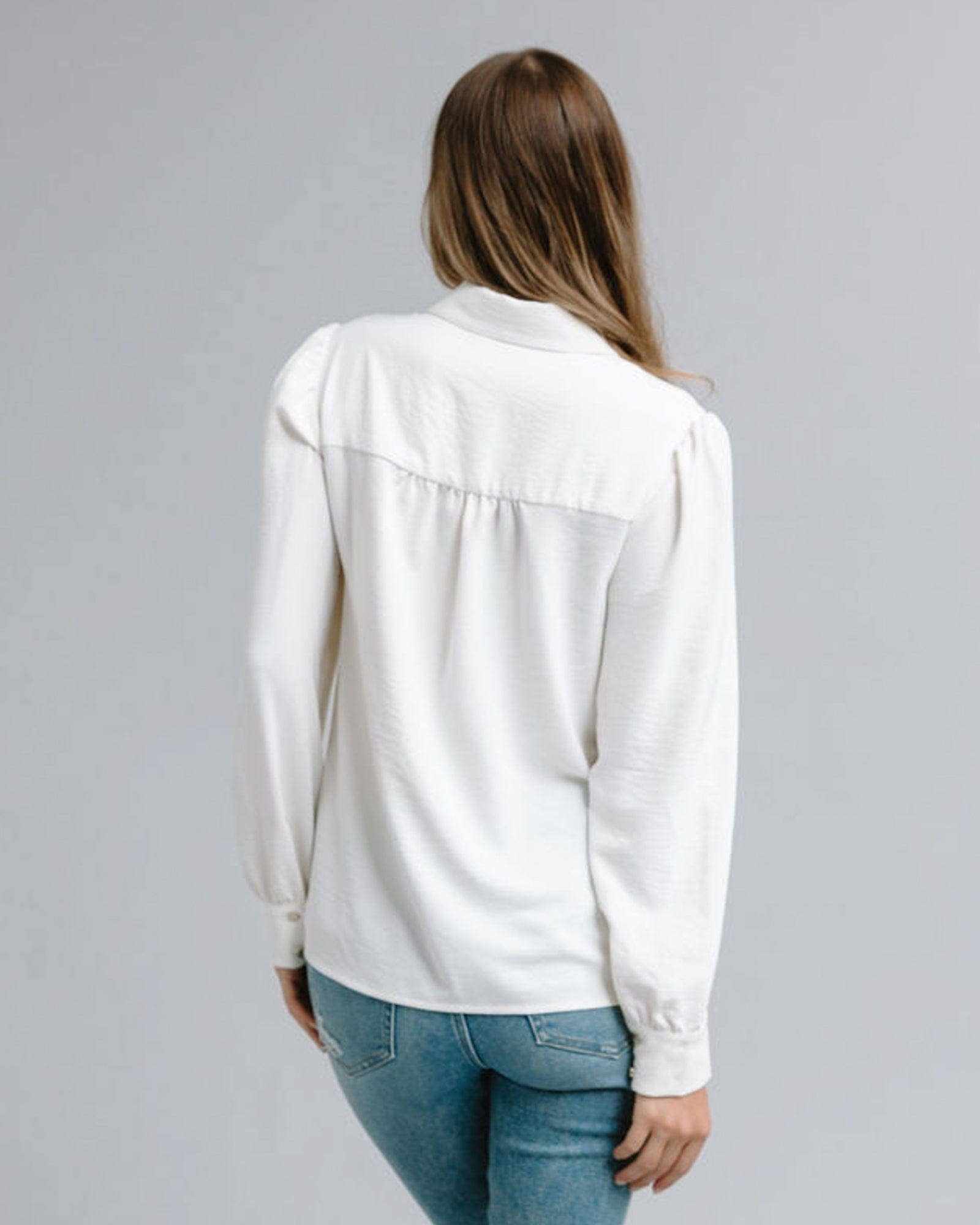 Jovi Blouse White gold buttons long sleeve blouse timeless elegant Jovi Blouse: L / Gardenia - Jennifer Kay Design