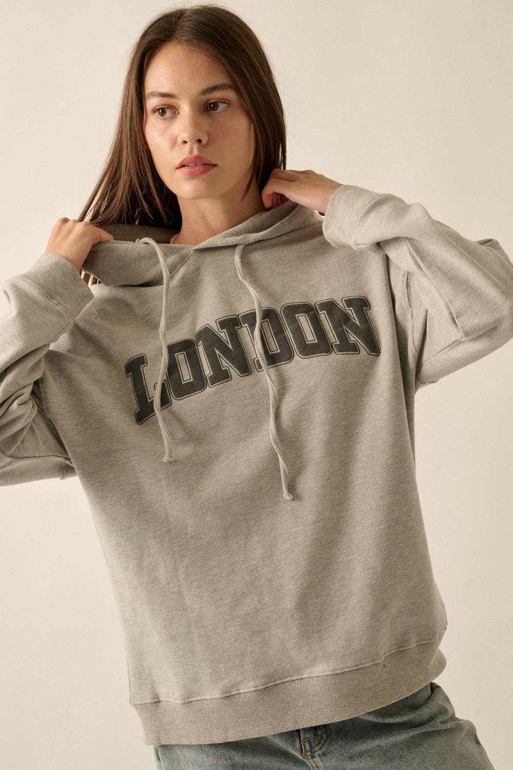 London Hoodie Casual Chic Comfort Effortless Graphic French Terry Fabr London French Terry Graphic Hoodie: HEATHER GREY / L - Jennifer Kay Design