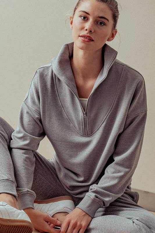Quarter Zip Pullover Sweatshirt in Gray Comfort Casual Must-have