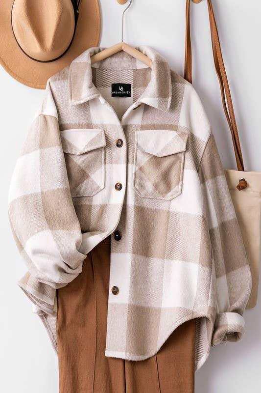 Urban Daizy - PLAID FLANNEL BUTTON DOWN JACKET - Jennifer Kay Design